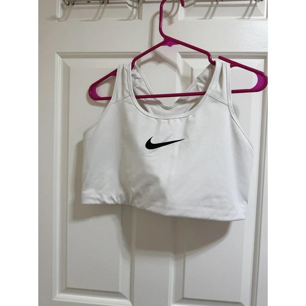 Nike Women Sports Bra 2X WhiteDRI FIT Swoosh Wireless Racerback Good Support